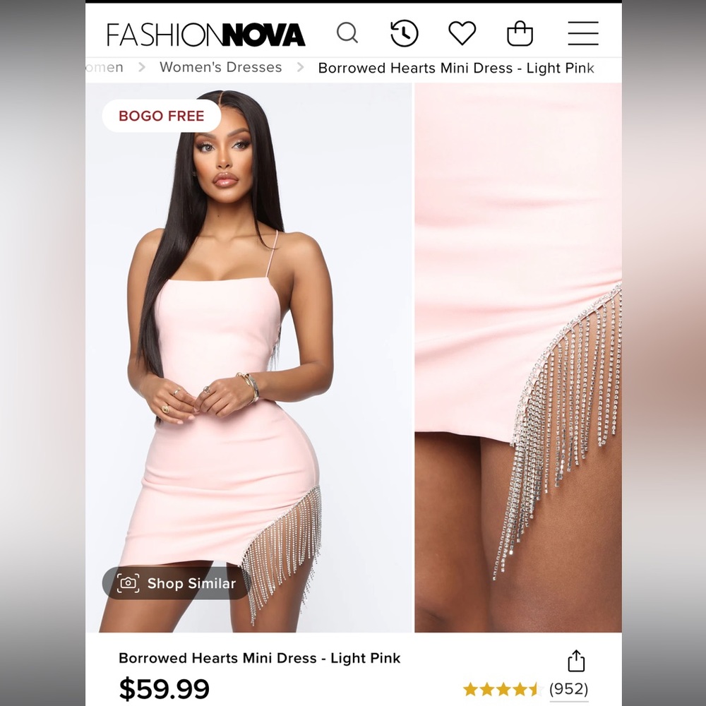 Fashion Nova light Pink Rhinestone mini dress Size XS